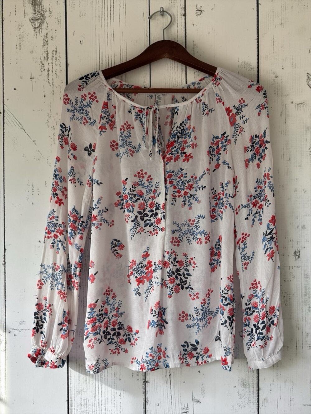 Lucky Brand Women's Woven Viscose Floral Tie-Neck Long Sleeve Blouse Size S Top